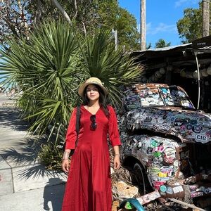 Soft Surroundings Red Satin Feel Maxi Dress Modest